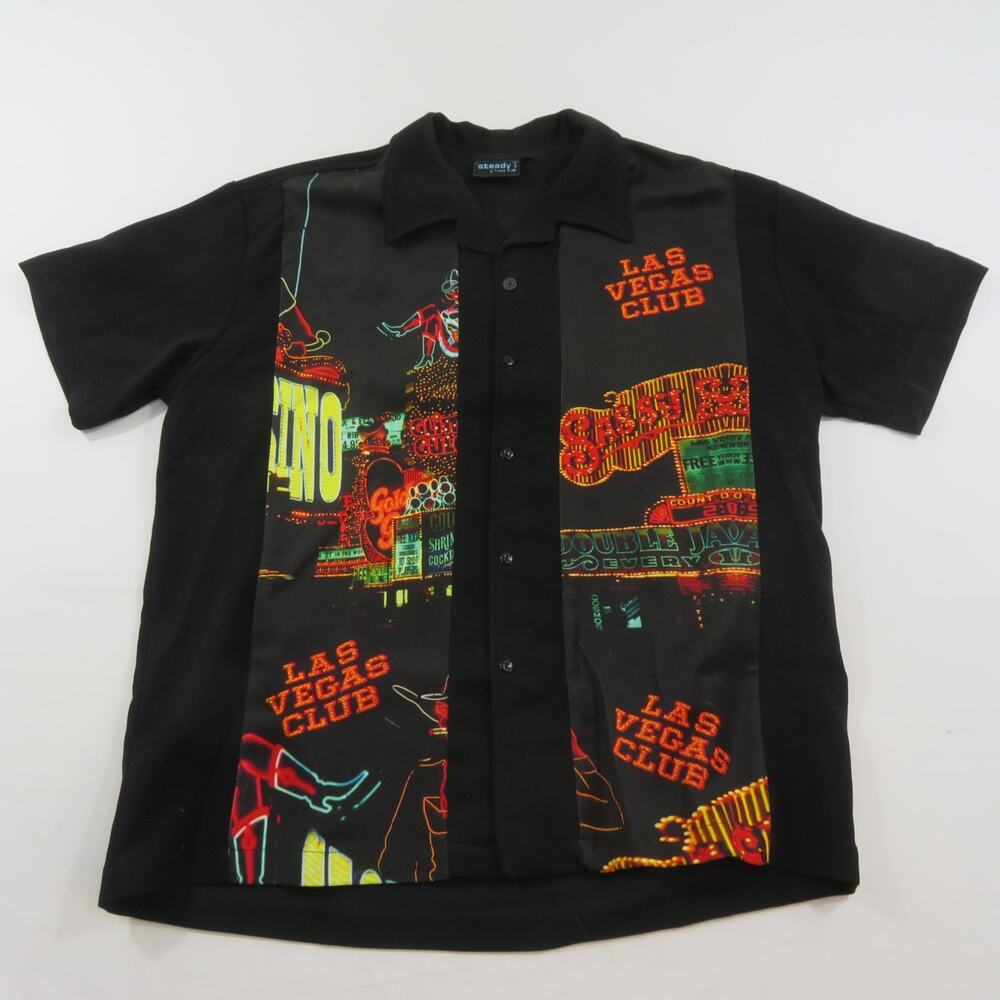 Las Vegas Club Button Up Shirt Bowling Black Red Steady Brand Sz 2XL 1990s
